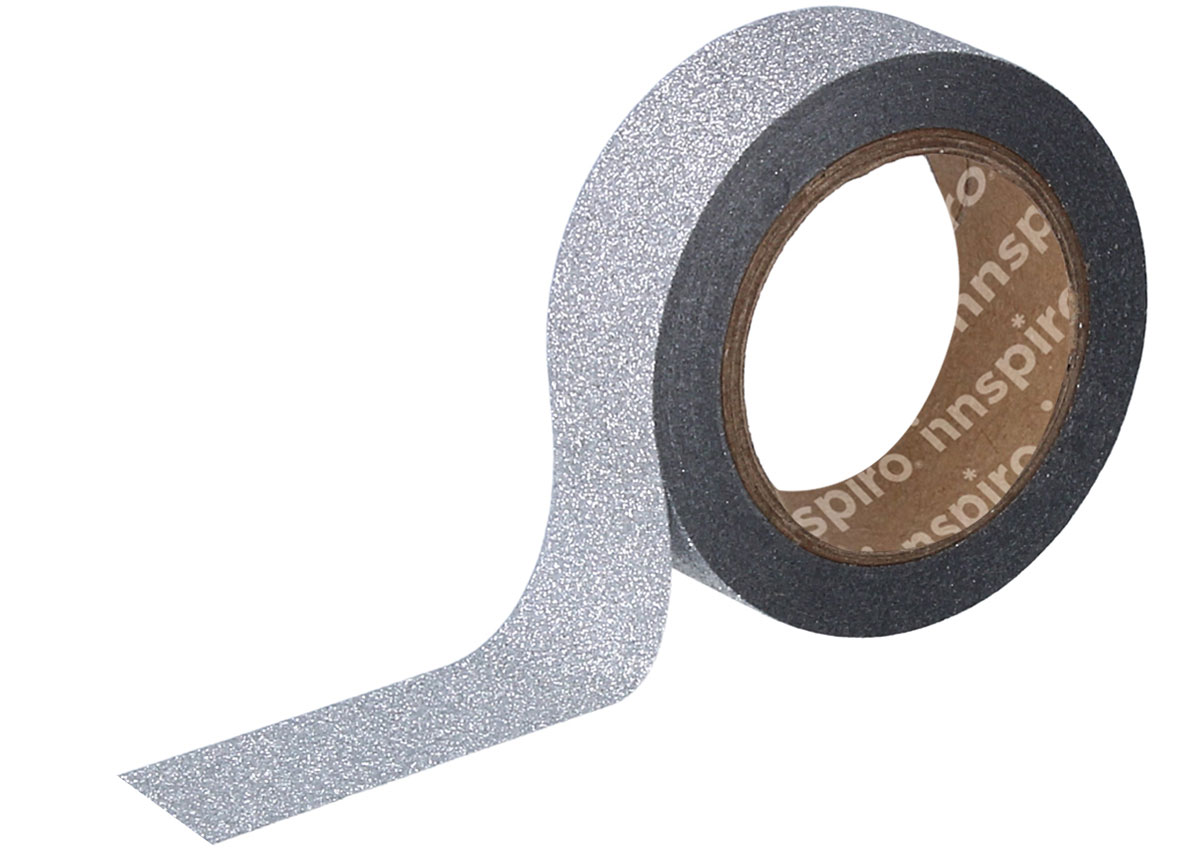17470 Ruban masking tape Washi glitter argente 15mm x10m Innspiro