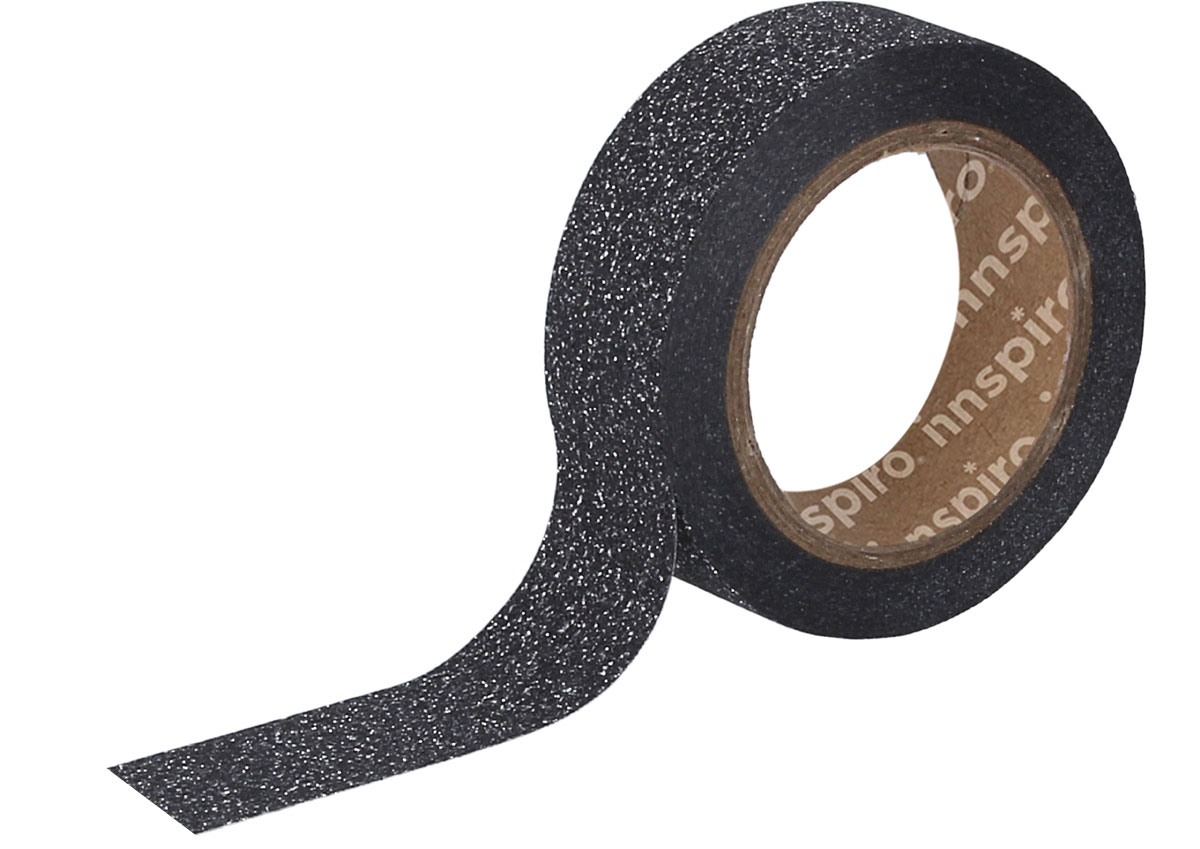 17473 Cinta masking tape purpurina negro 15mm x6 5m Innspiro