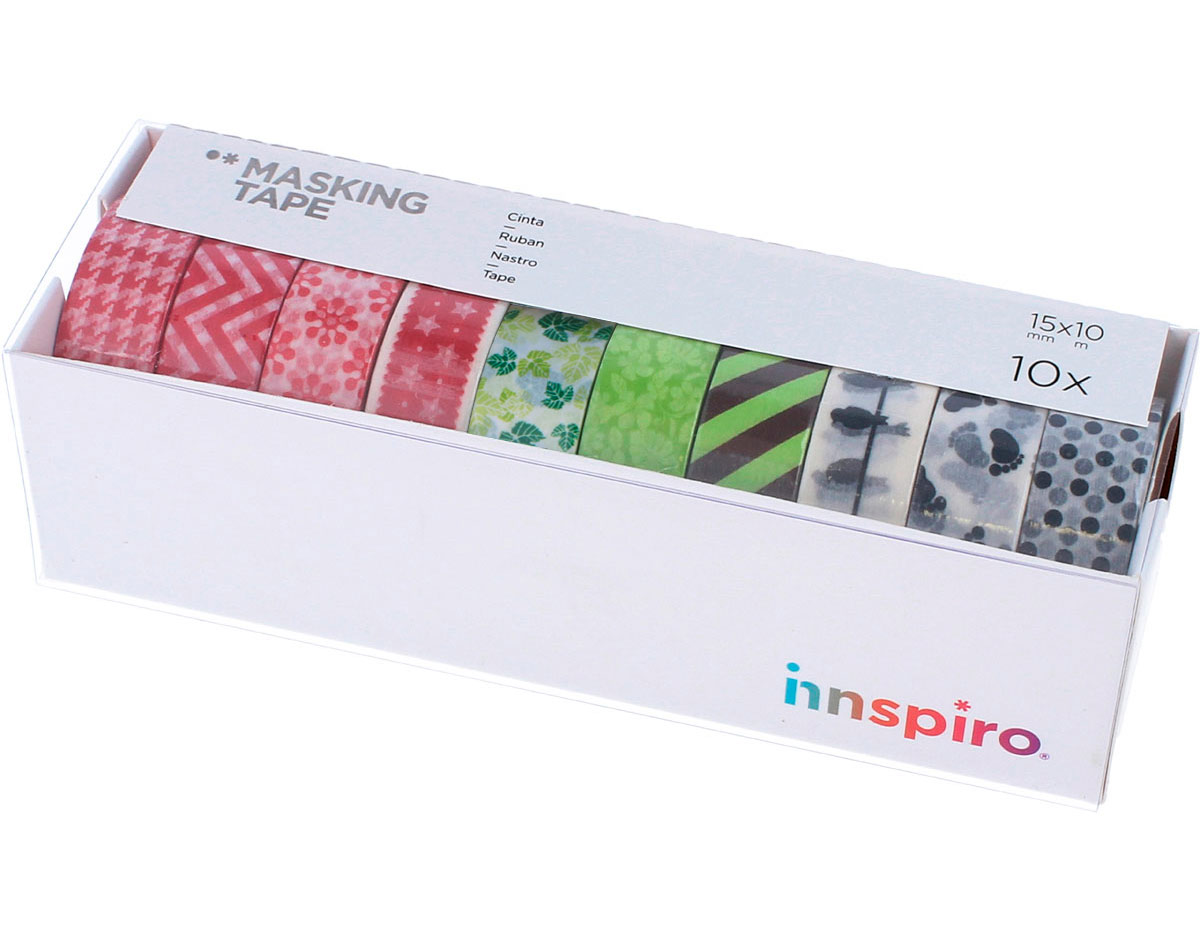 17511 Set 10 cintas masking tape Washi Serie lisos basicos Innspiro