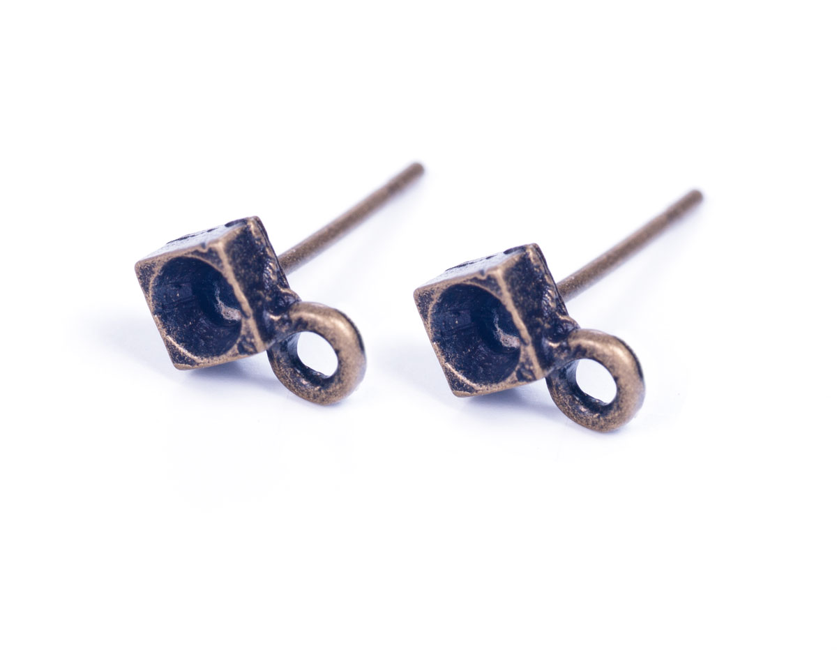 208001 A208001 Boucle d oreilles metallique pour incruster carre avec anneau dore vieilli Innspiro