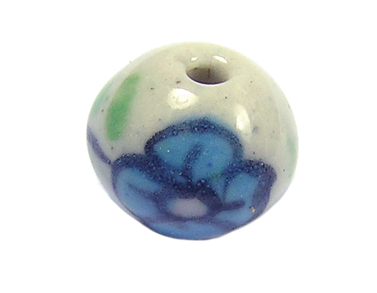 Z213500 213500 Cuenta ceramica bola esmaltada blanca con flor azul y verde Innspiro