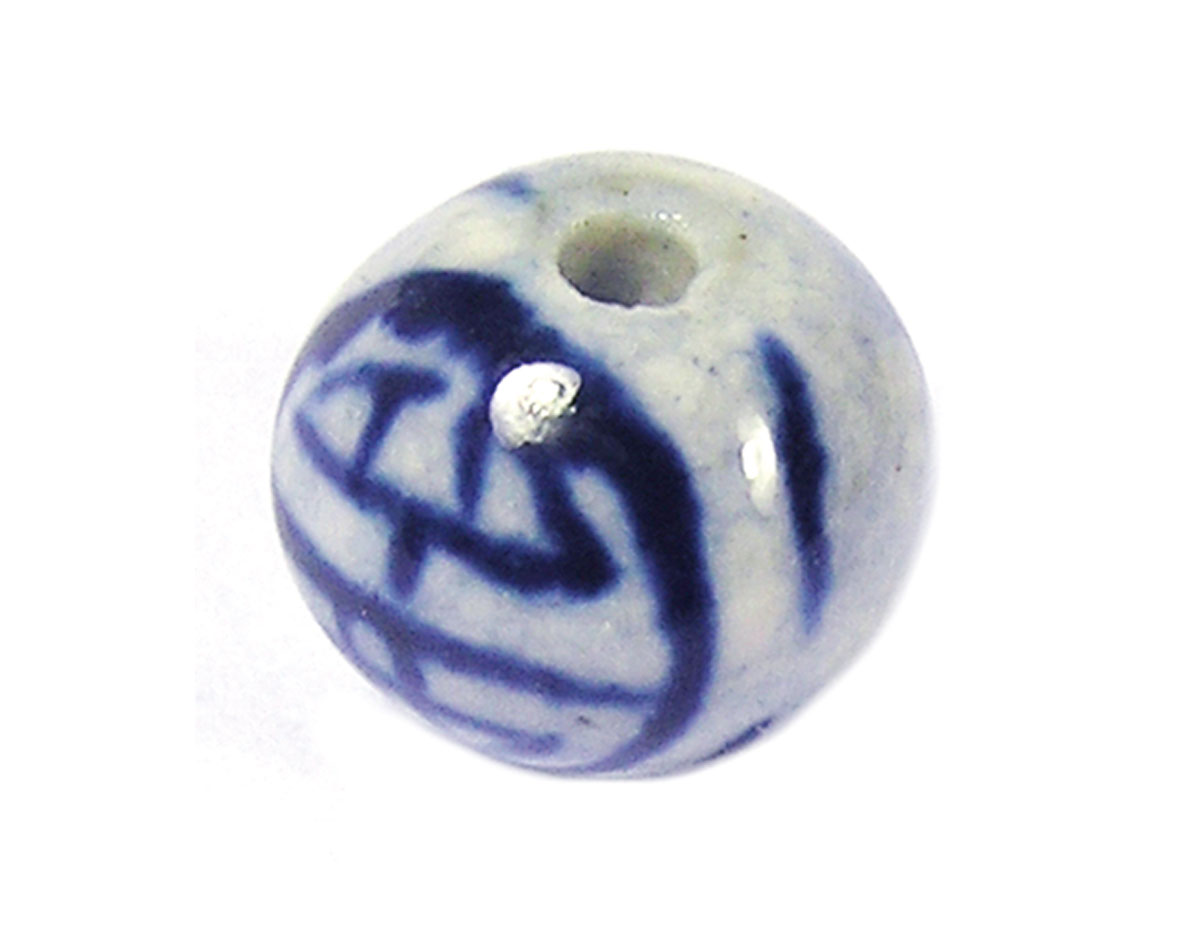 Z213502 213502 Perle ceramique boule emaillage blanc avec fleur bleue Innspiro