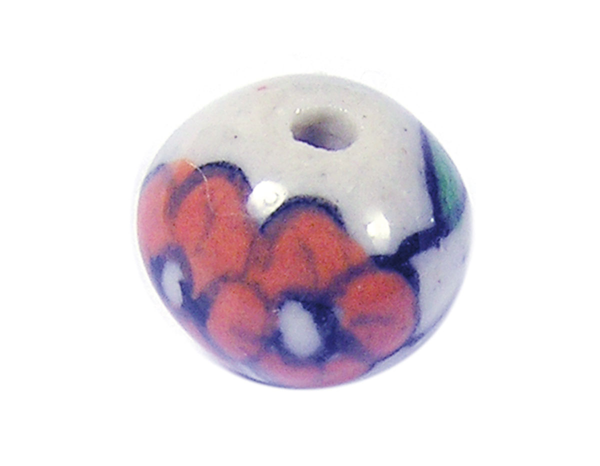Z213503 213503 Perle ceramique boule emaillage blanc avec fleur verte et rouge Innspiro