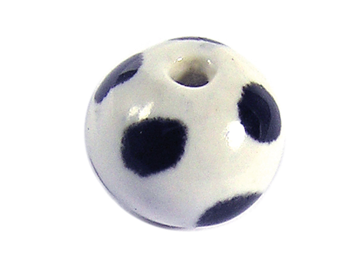213504 Z213504 Cuenta ceramica bola esmaltada blanca con topos negros Innspiro