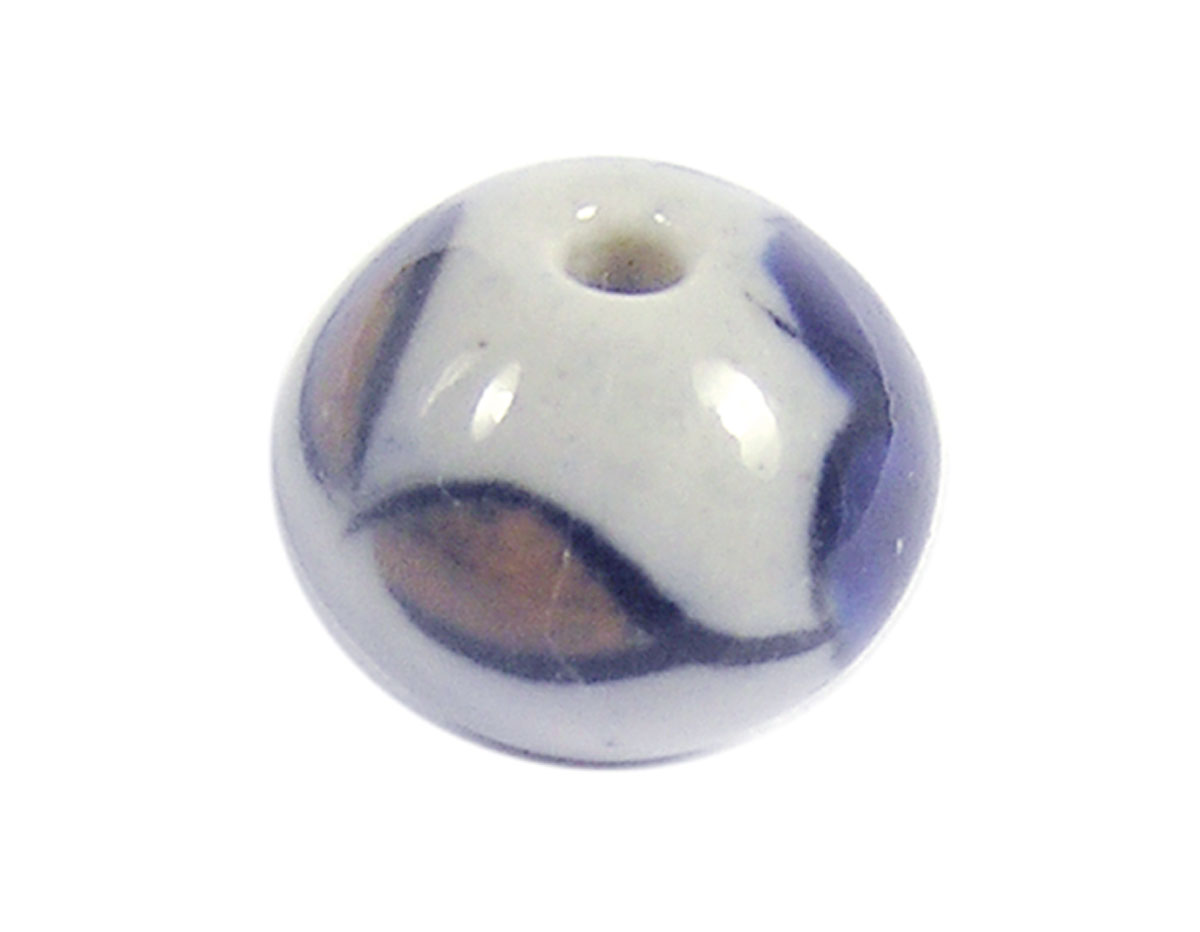 Z213505 213505 Perle ceramique boule emaillage blanc avec fleurs bleues Innspiro