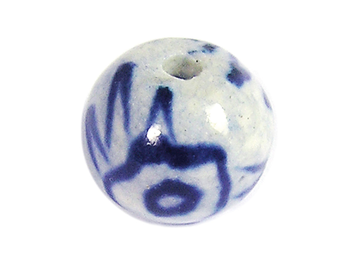 213506 Z213506 Cuenta ceramica bola esmaltada blanca con flor azul Innspiro