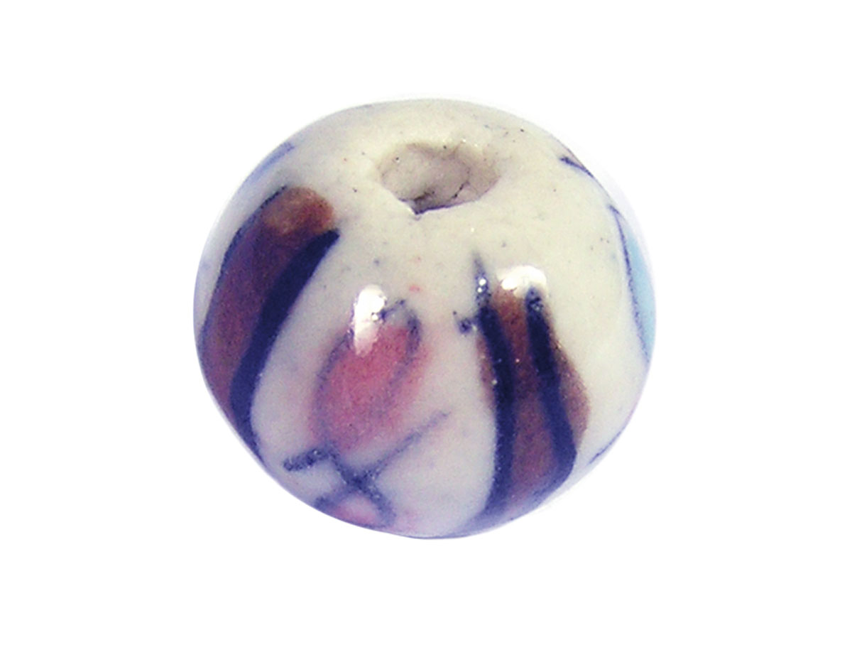 213507 Z213507 Perle ceramique boule emaillage blanc avec dessin marron et rouge Innspiro
