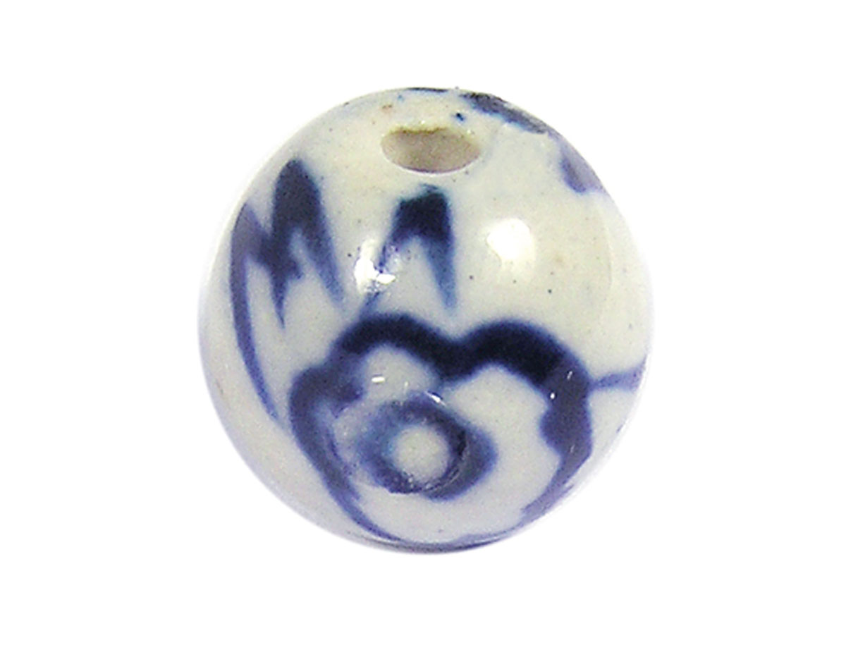 Z213511 213511 Cuenta ceramica bola esmaltada blanca con flor azul Innspiro