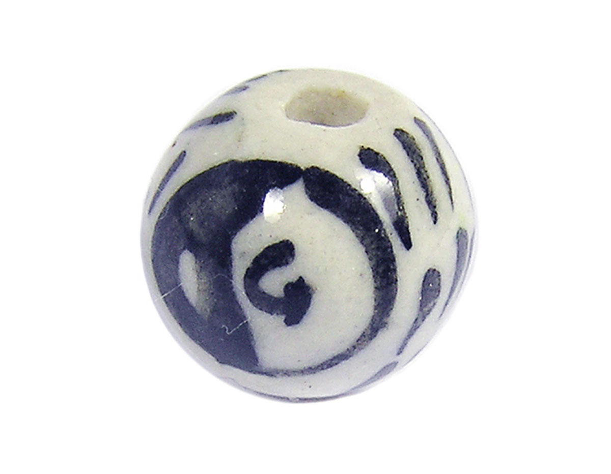 Z213512 213512 Cuenta ceramica bola esmaltada blanca con dibujo negro Innspiro