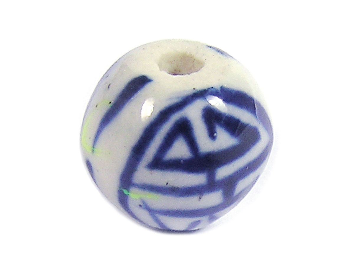 Z213514 213514 Cuenta ceramica bola esmaltada blanca con lineas azules Innspiro