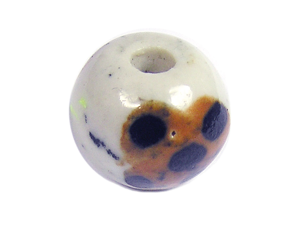 Z213517 213517 Cuenta ceramica bola esmaltada blanca con flor marron y negra Innspiro
