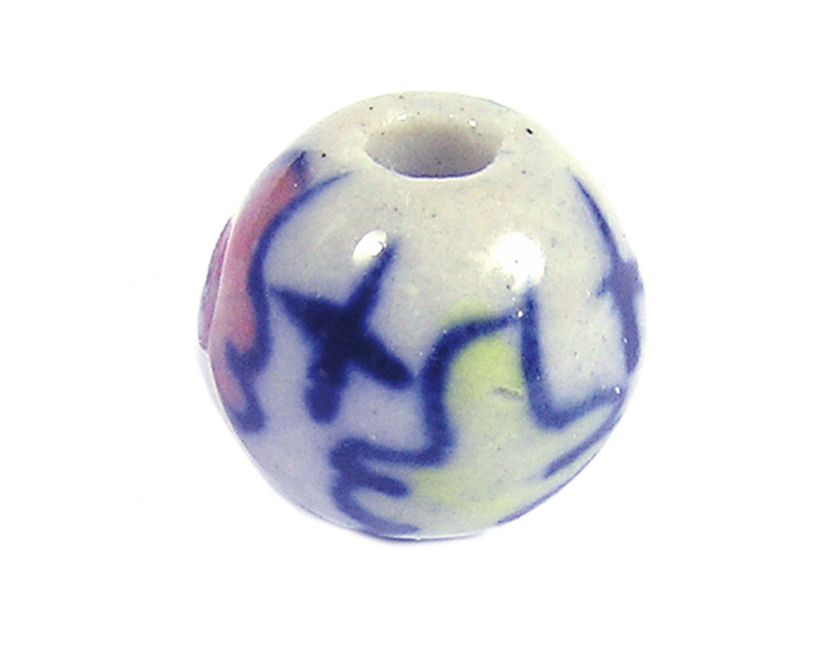 213521 Z213521 Perle ceramique boule emaillage blanc avec fleur rouge et bleue Innspiro
