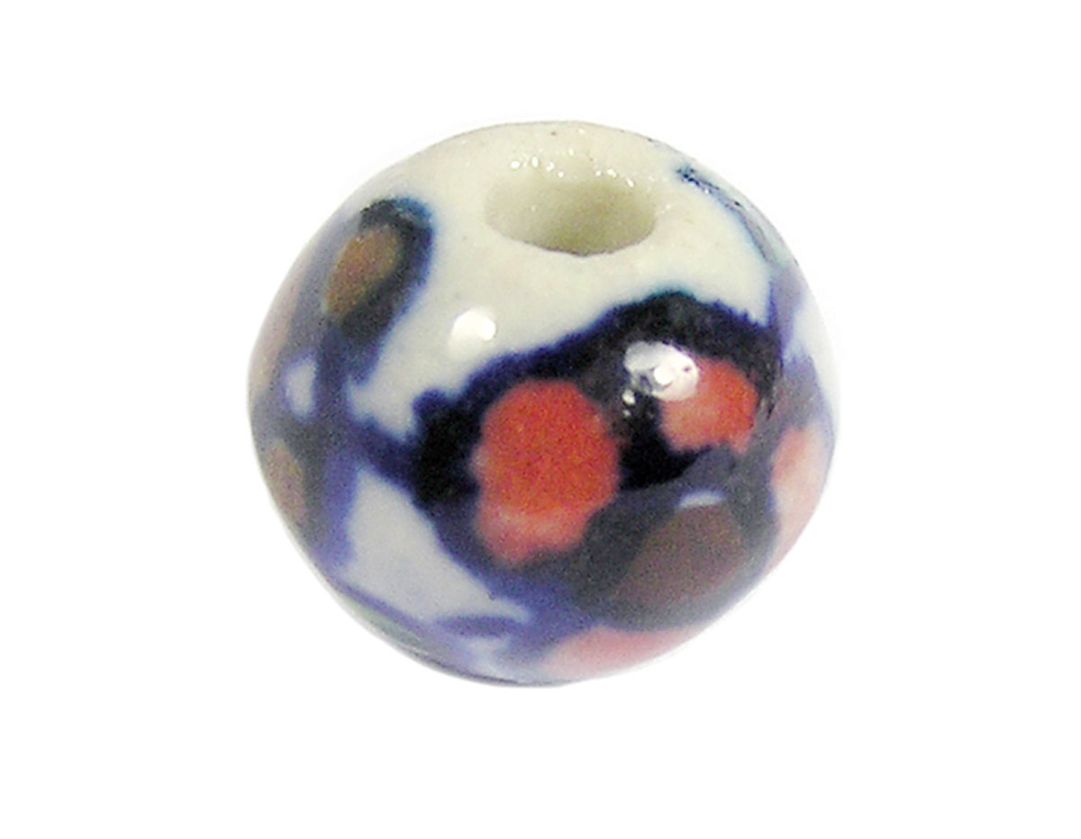 Z213522 213522 Perle ceramique boule emaillage blanc avec fleur rouge Innspiro