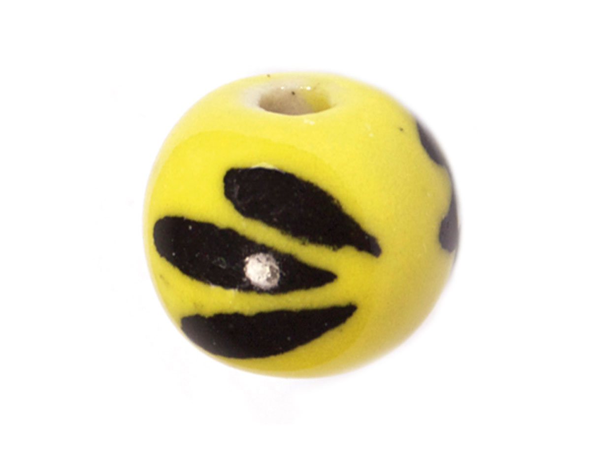 213523 Z213523 Perle ceramique boule emaillage jaune avec dessin noir Innspiro