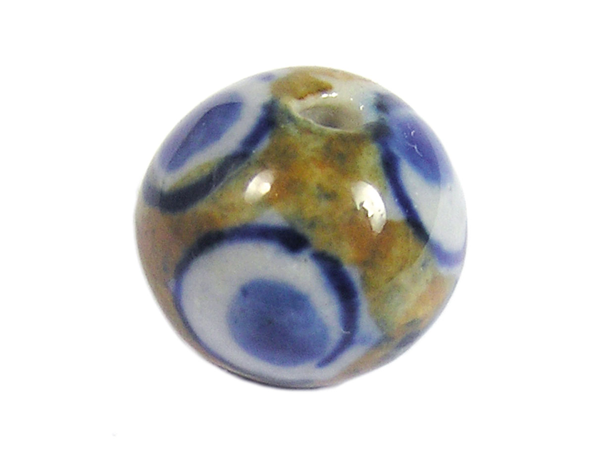 Z213526 213526 Cuenta ceramica bola esmaltada marron con topos blancos y azules Innspiro