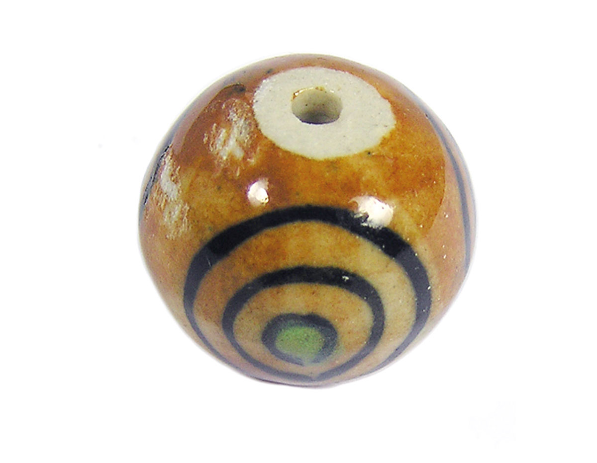 213527 Z213527 Perle ceramique boule emaillage marron avec ronds verts et lignes noires Innspiro