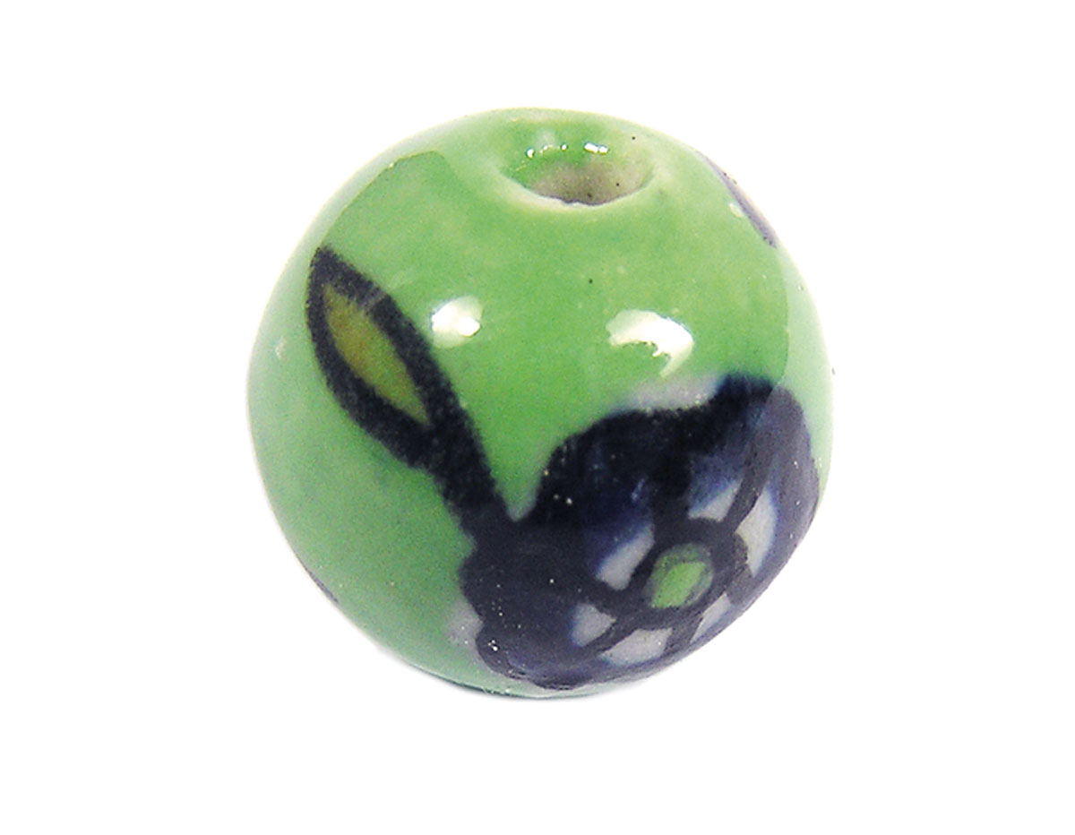 Z213528 213528 Perle ceramique boule emaillage vert avec fleurs bleues Innspiro