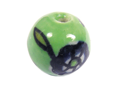 Z213528 213528 Perle ceramique boule emaillage vert avec fleurs bleues Innspiro - Article