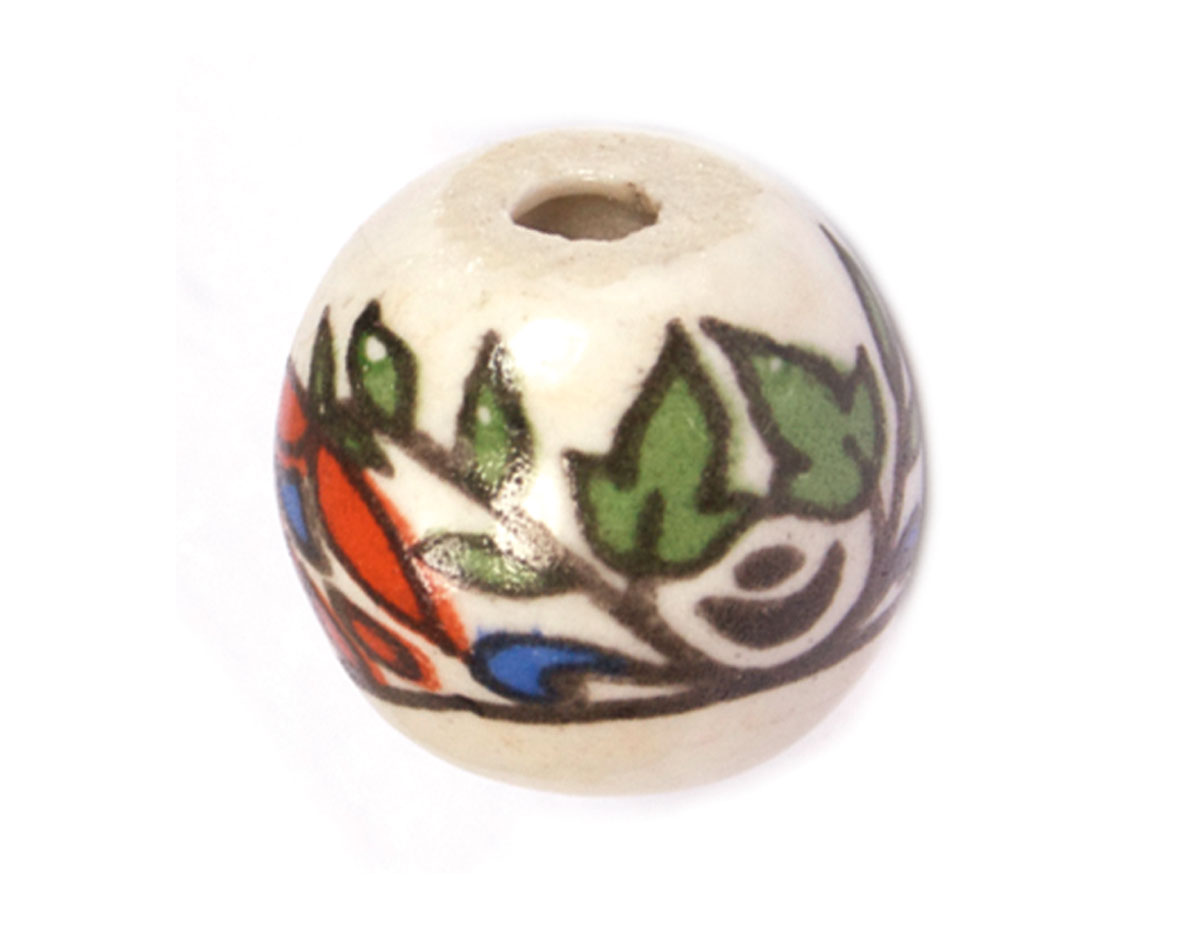 Z213532 213532 Perle ceramique boule decoree blanche avec dessin de couleurs Innspiro