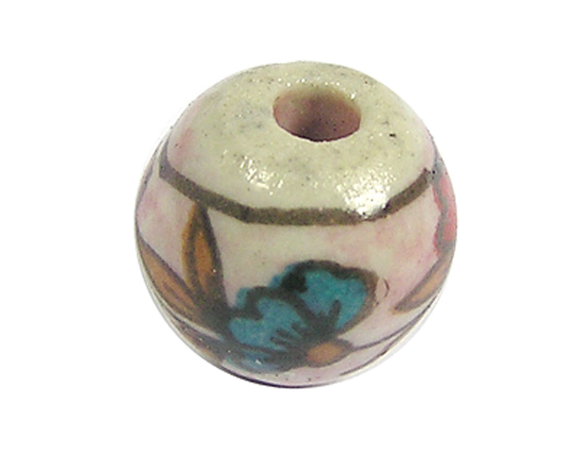 Z213533 213533 Cuenta ceramica bola esmaltada blanca con flor roja y verde Innspiro