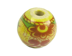 213535 Z213535 Perle ceramique boule decoree jaune avec paysage vert et rouge Innspiro - Article