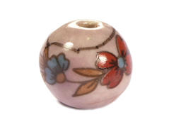 213537 Z213537 Perle ceramique boule decoree rose avec fleur rouge et bleue Innspiro - Article