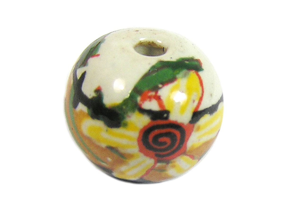 213539 Z213539 Perle ceramique boule decoree blanche avec fleur jaune Innspiro
