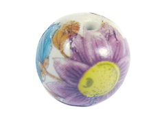 213541 Z213541 Perle ceramique boule decoree verte avec fleur rose Innspiro - Article