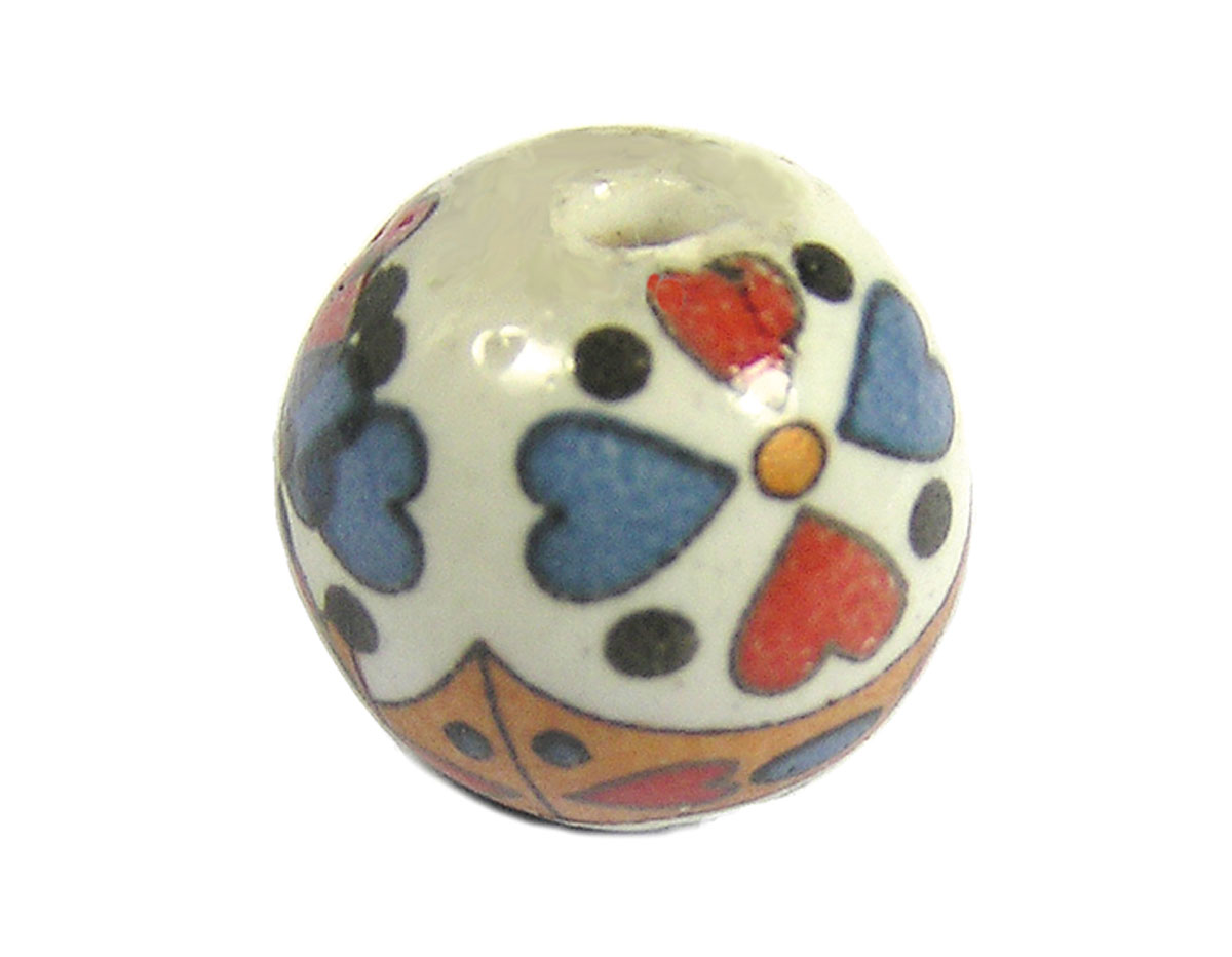 213542 Z213542 Cuenta ceramica bola decorada blanca con dibujo de colores Innspiro