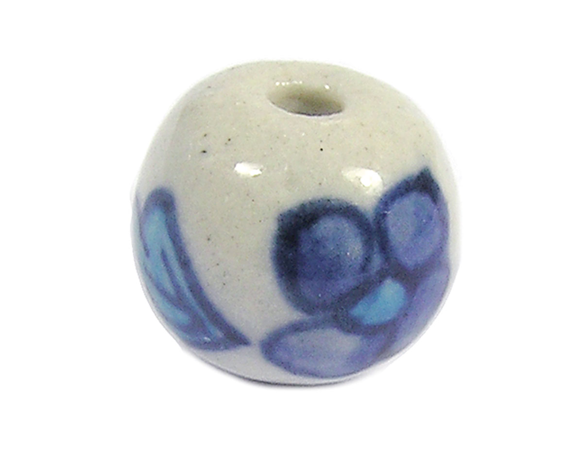 213547 Z213547 Cuenta ceramica bola esmaltada blanca con flor azul Innspiro
