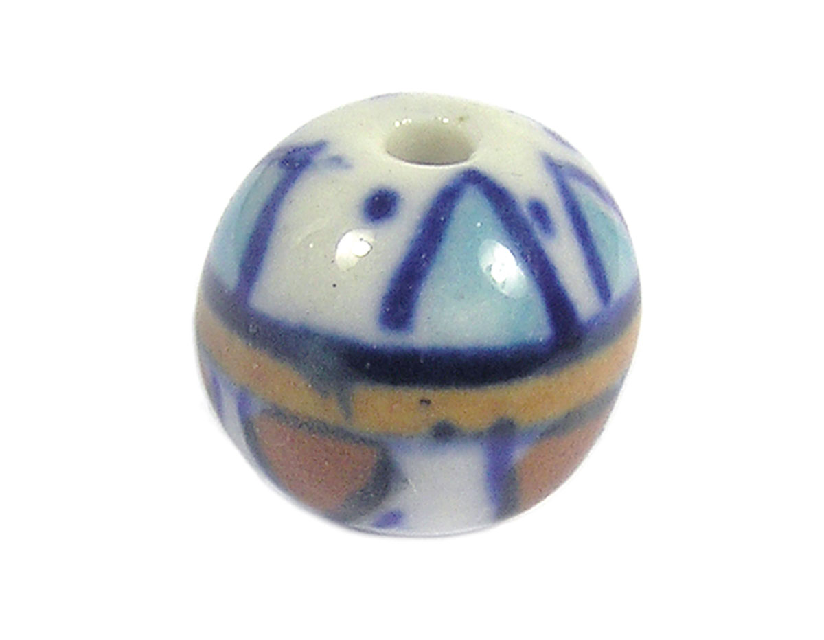 213548 Z213548 Cuenta ceramica bola esmaltada blanca con flor azul Innspiro