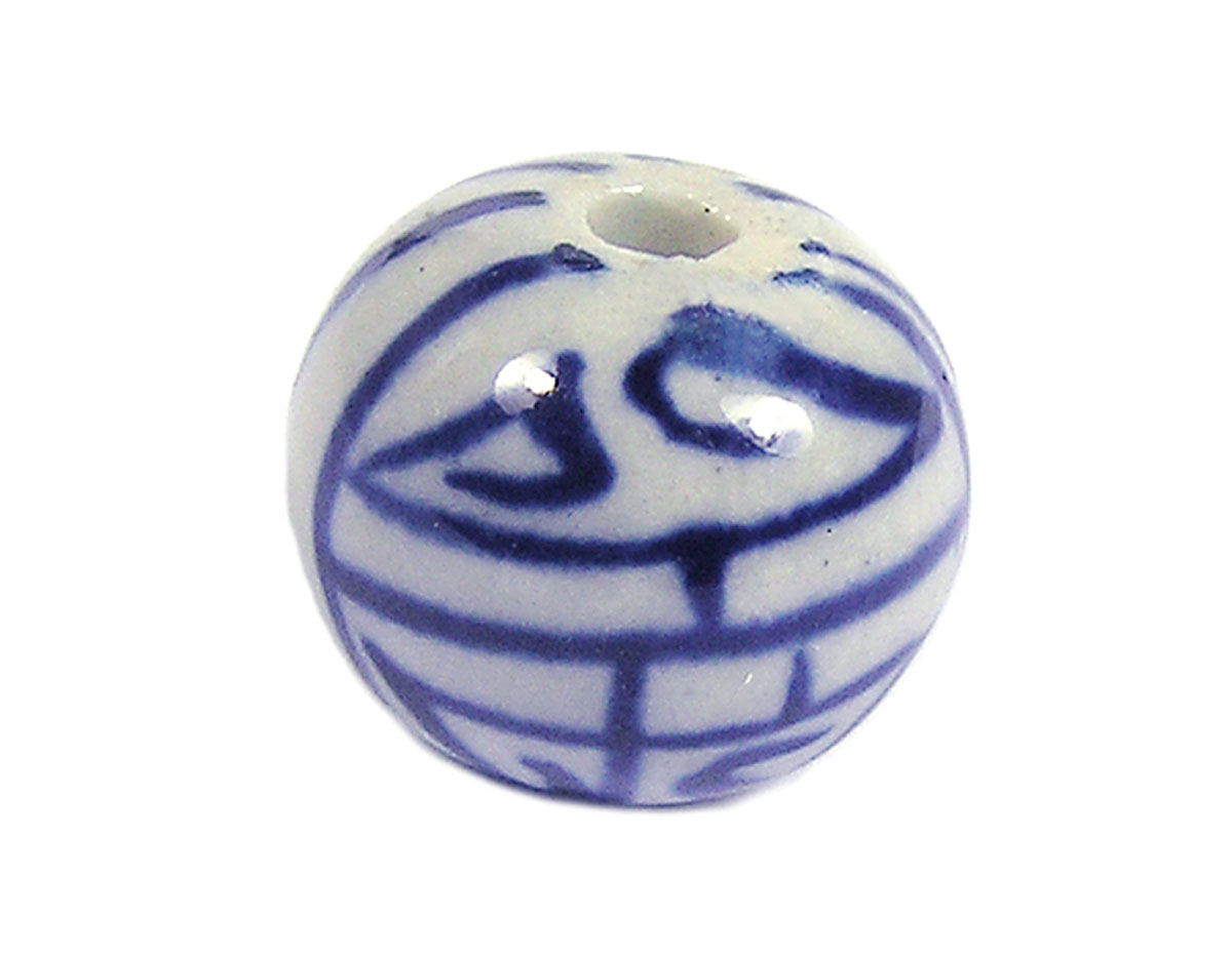 213550 Z213550 Cuenta ceramica bola esmaltada blanca con lineas azules Innspiro