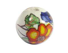 Z213554 213554 Perle ceramique boule decoree blanche avec fleur orange verte et bleue Innspiro - Article