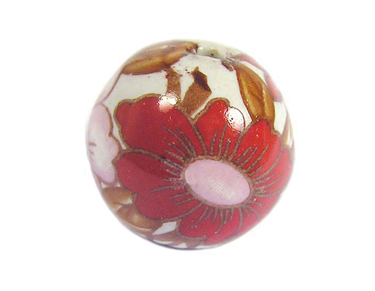 Z213556 213556 Cuenta ceramica bola decorada blanca con flor roja y rosa Innspiro