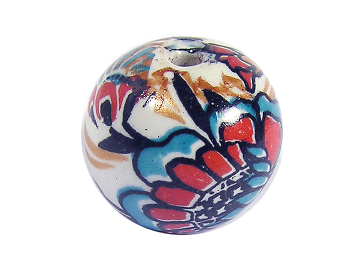 Z213558 213558 Perle ceramique boule decoree blanche avec fleur de couleurs Innspiro