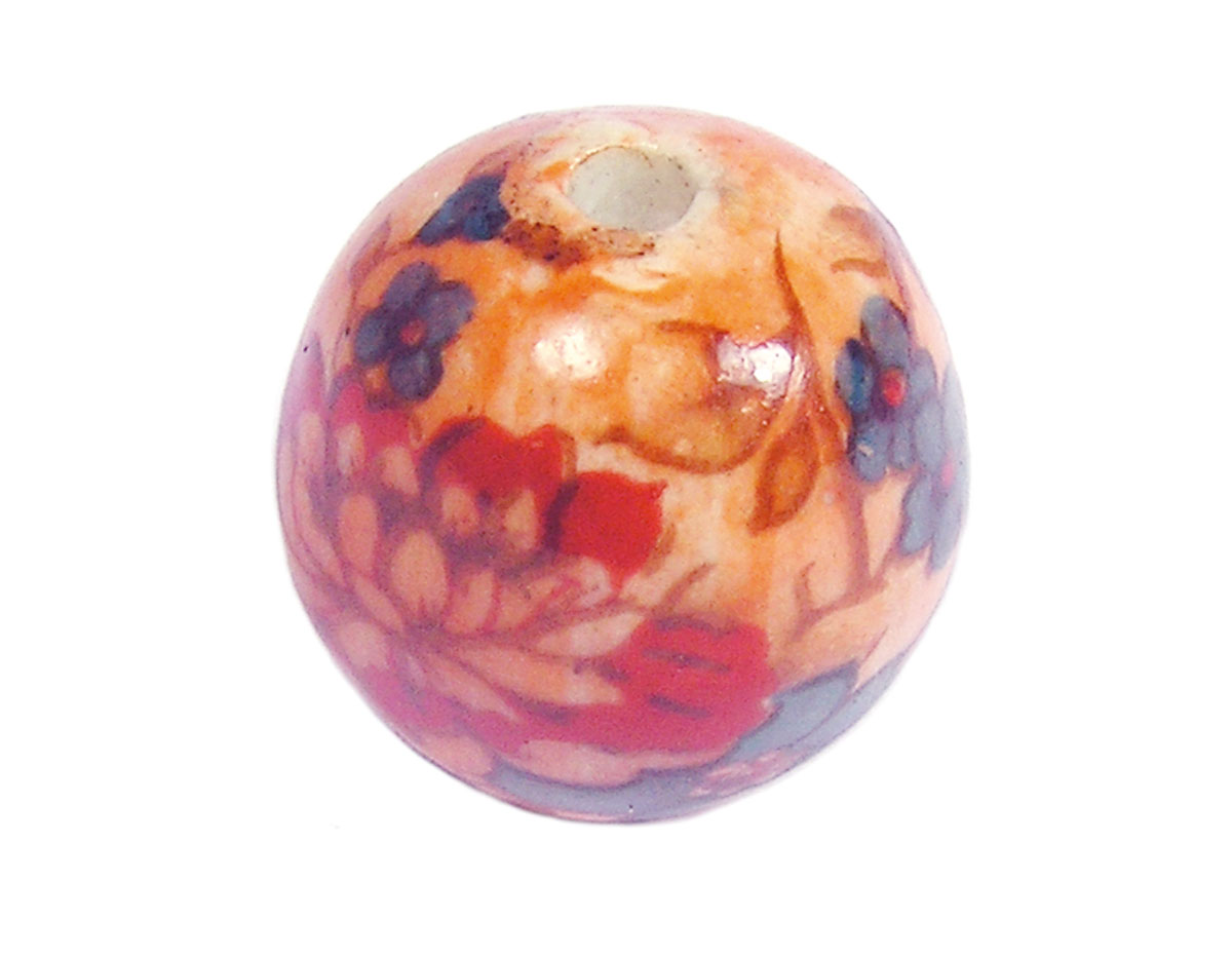 Z213559 213559 Perle ceramique boule decoree rose avec fleur rouge et verte Innspiro