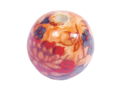 Z213559 213559 Perle ceramique boule decoree rose avec fleur rouge et verte Innspiro - Article