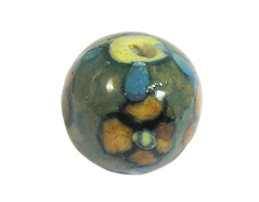 213565 Z213565 Perle ceramique boule emaillage vert avec fleur marron et verte Innspiro - Article