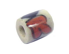 213571 Z213571 Perle ceramique cylindre emaillage blanc avec fleur orange et bleue Innspiro - Article