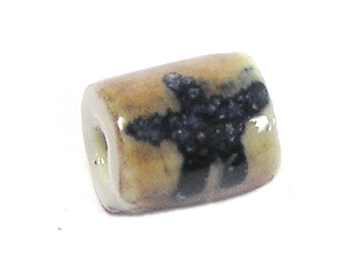 213576 Z213576 Perle ceramique cylindre emaillage marron avec etoile noire Innspiro