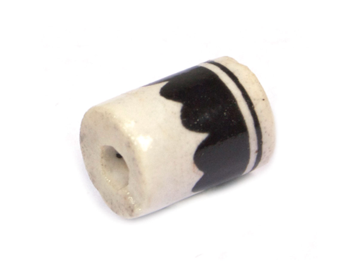 Z213578 213578 Cuenta ceramica cilindro esmaltada blanca con dibujo negro Innspiro