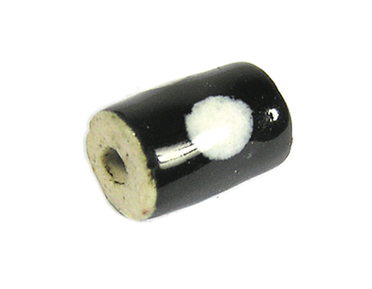 213581 Z213581 Cuenta ceramica cilindro esmaltada negra con topos blancos Innspiro