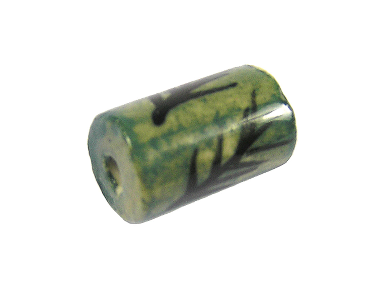 Z213592 213592 Cuenta ceramica cilindro esmaltada verde con dibujo negro Innspiro