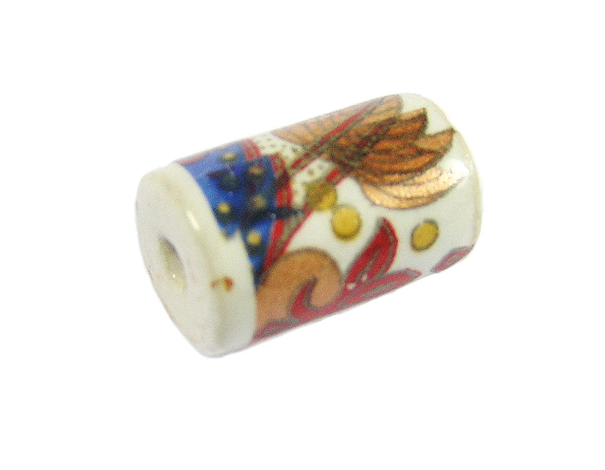 213595 Z213595 Perle ceramique cylindre decoree blanche avec dessin de couleurs Innspiro