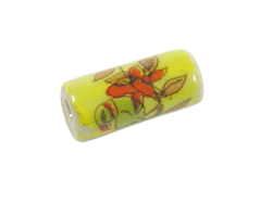 213611 Z213611 Perle ceramique cylindre decoree jaune avec fleur rouge Innspiro - Article
