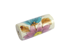 213613 Z213613 Perle ceramique cylindre decoree blanche avec fleur bleue et rose Innspiro - Article