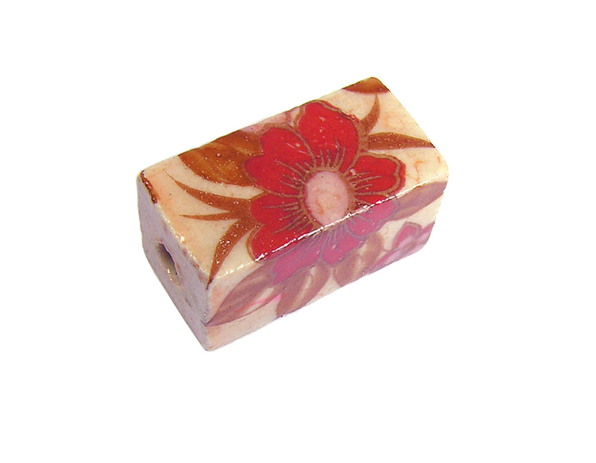 Z213620 213620 Perle ceramique rectangle decoree avec fleur rouge Innspiro