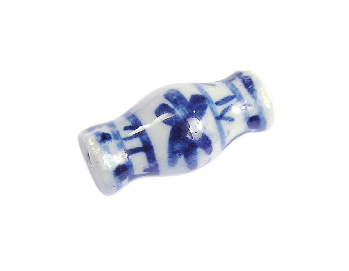 Z213624 213624 Cuenta ceramica forma irregular esmaltada blanca con dibujo azul Innspiro