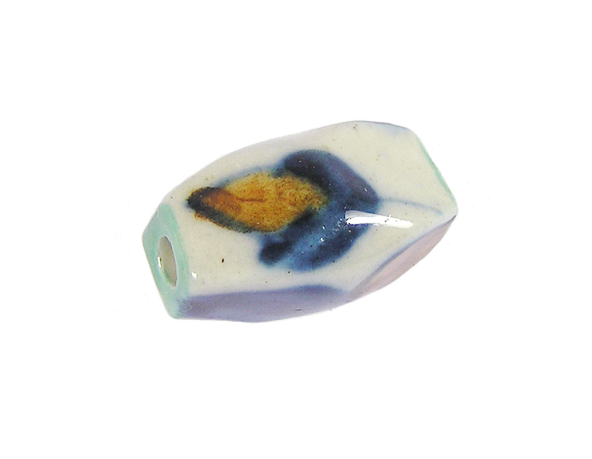 Z213628 213628 Perle ceramique forme irreguliere emaillage blanc avec dessin bleu et orange Innspiro