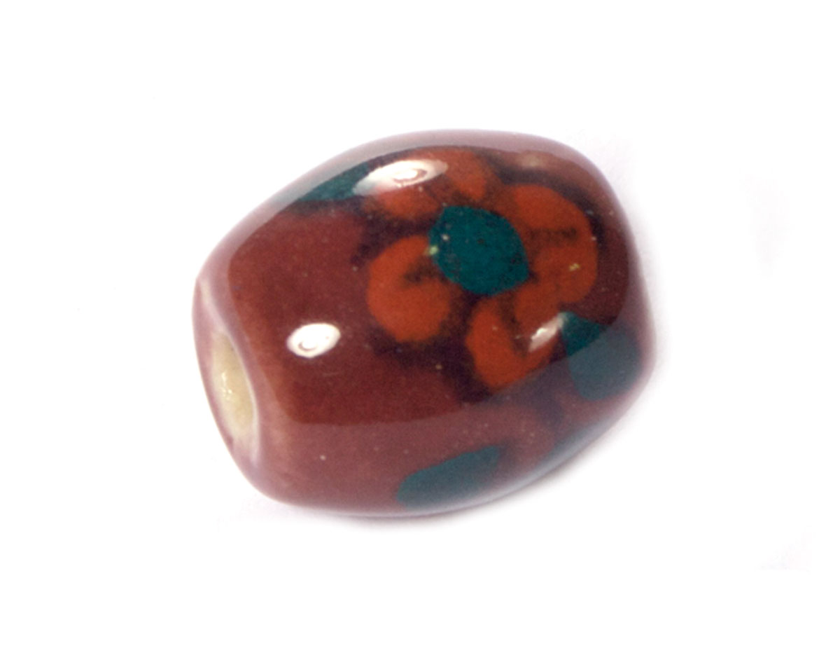 Z213637 213637 Perle ceramique ovale emaillage grenat avec fleur rouge Innspiro